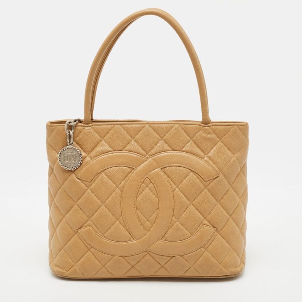Chanel Medallion Tan Quilted Caviar Leather Tote